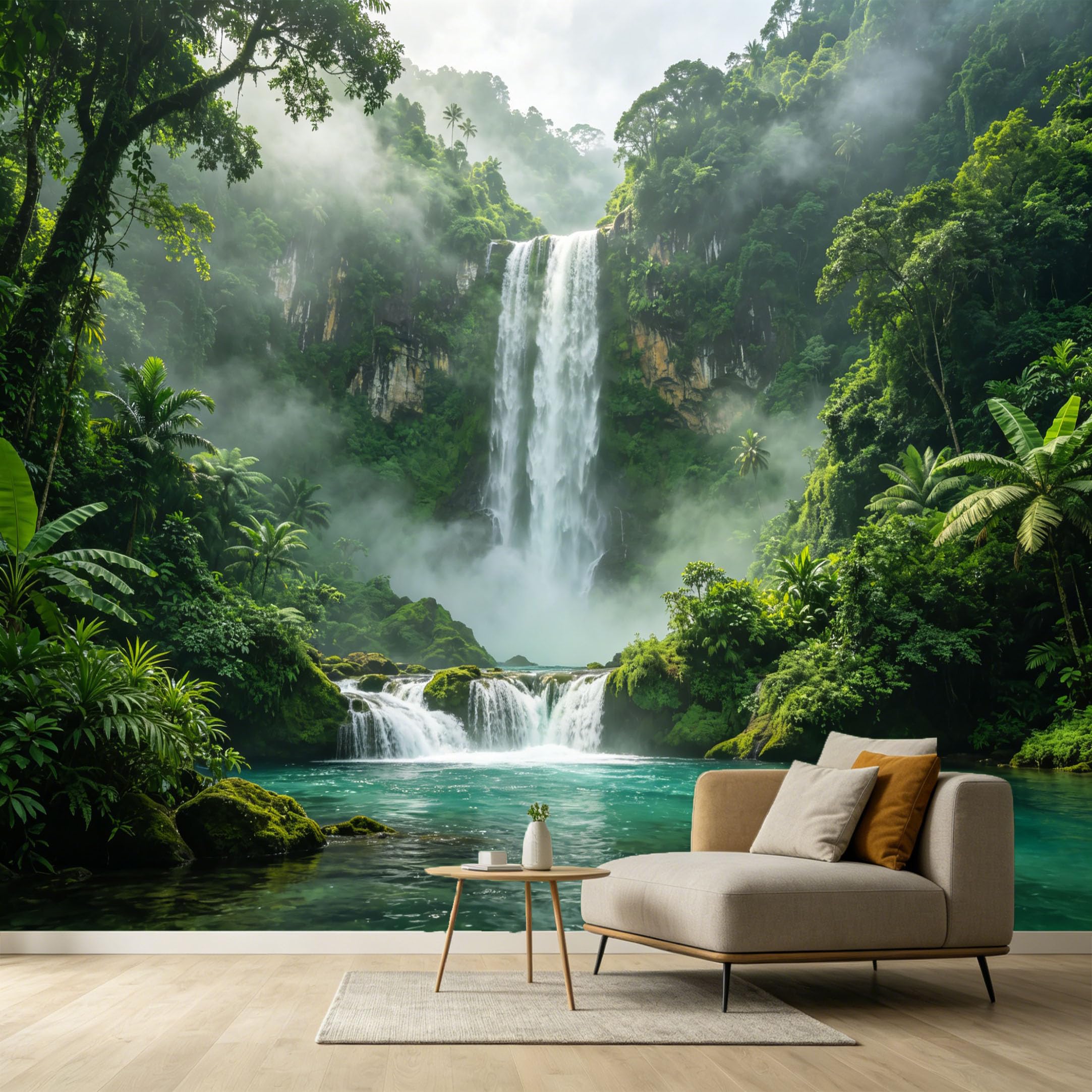 Custom Size Wall Murals Tropical Waterfall Rainforest Landscape Botanical SelfAdhesive Wall Fabric Removable Large Wallpaper for Photo Living Room Interior Decor