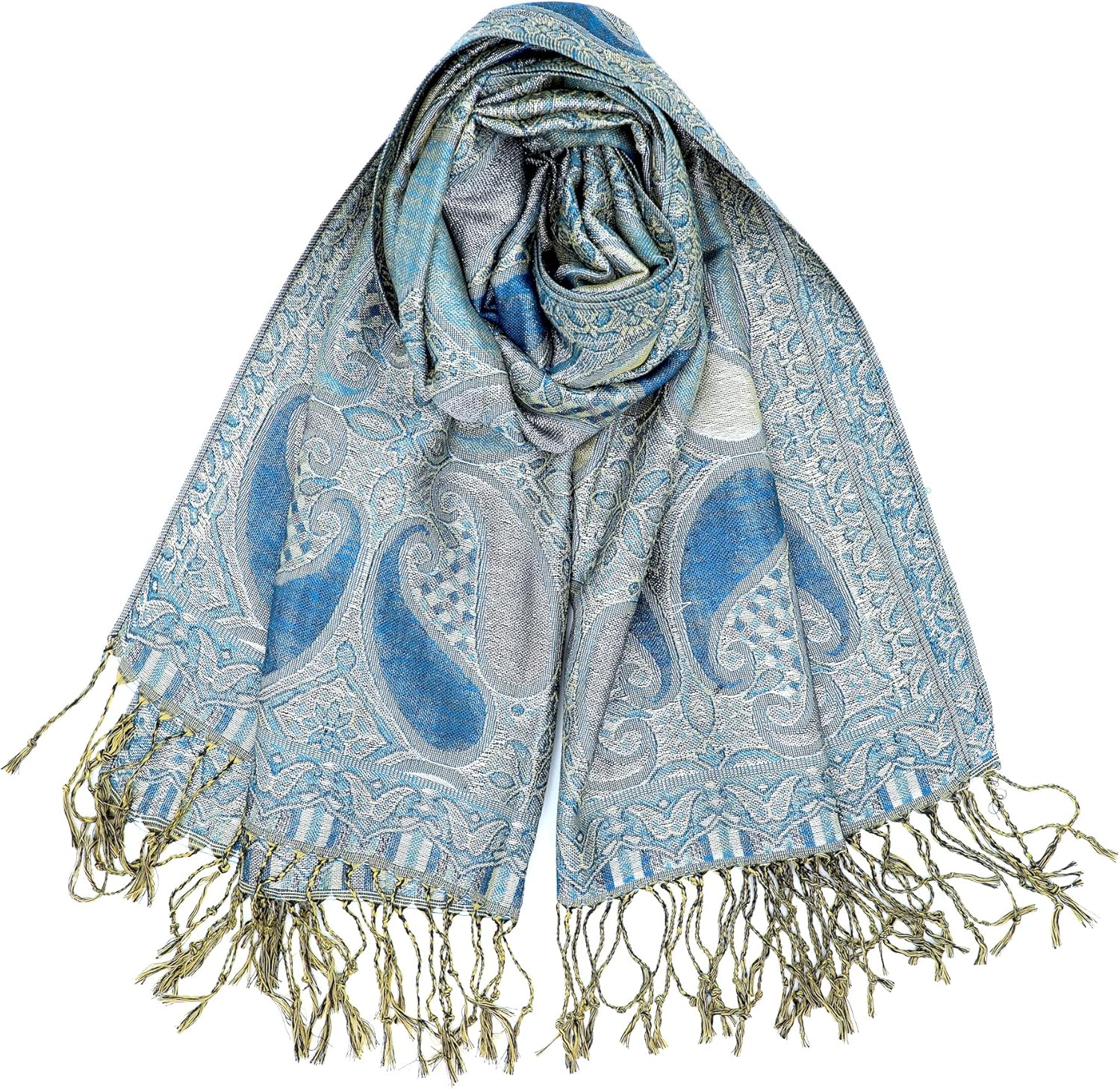Achillea Women’s Paisley Pattern Sparkling Metallic Pashmina Shawl Wrap Scarf Stole - Image 5