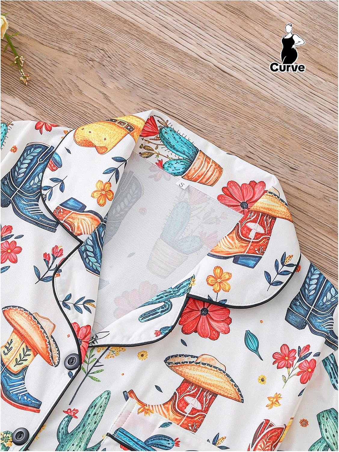 WDIRARA Women's Plus Size 2 Piece Cartoon Print Pajama Set Cute Floral Button Down Shorts Pj Sets Sleepwear - Image 3