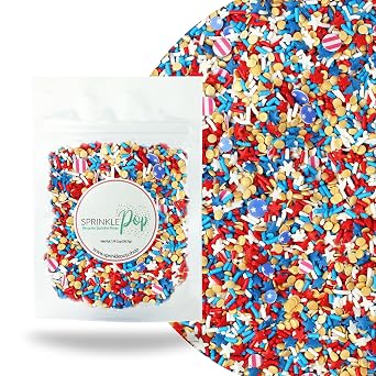 Sprinkle Pop Stars and Stripes Sprinkle Mix| Red White Blue Sprinkles with 10 American Flag Wafer Papers| 4th July Independence Day Patriotic Sprinkles Made in USA for Cake Cupcakes Cookies, 2oz