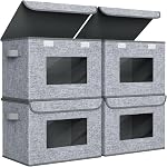 Bacs de rangement Univivi 4 PCS avec couvercles, boîtes de rangement pliables avec fenêtre transparente, bac de rangement en tissu avec couvercle pour rangement dans le placard (17 po - 4 paquets)