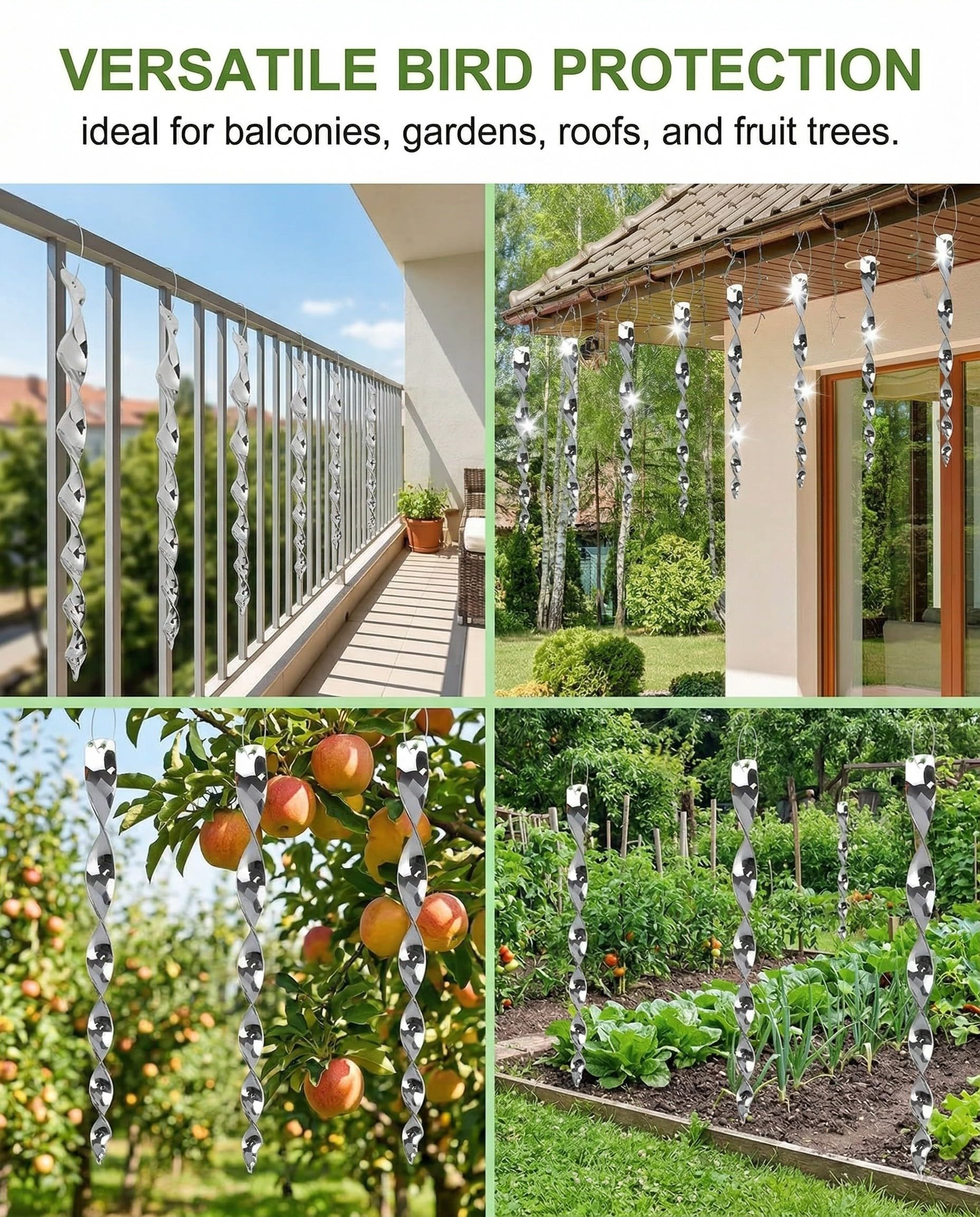 Aste Scaccia Uccelli 4 Pezzi Riflettenti Olografiche Deterrente Visivo Efficace per Balcone, Giardino, Tetto & Frutteto contro Piccioni, Passeri e Corvidi.