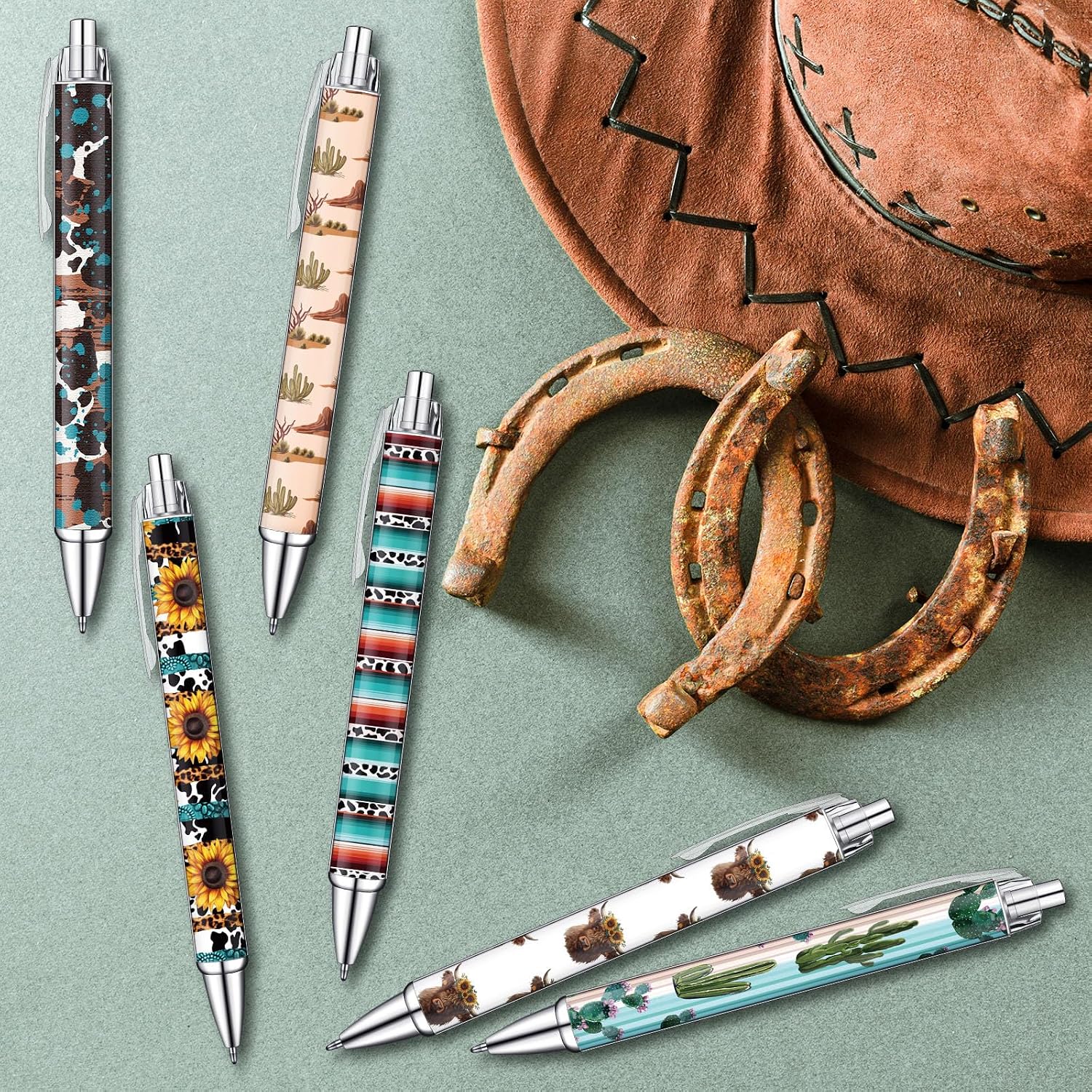 Colarr 36 Pcs Western Theme Pens Bulk Print Western Cowboy Party Favors Black Retractable Gel Ballpoint Pens Office Supplies for Birthday Graduation Gifts (Fresh Style)