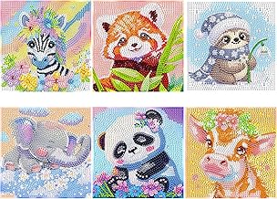 Kssvzz 6 Pack 5D Diamond Painting Kit for Kids, Cartoon Animal Diamond Art Kits, 6x6 Inch Full Drill Art Gem Painting for Girls, Boys, Beginners (Style C)