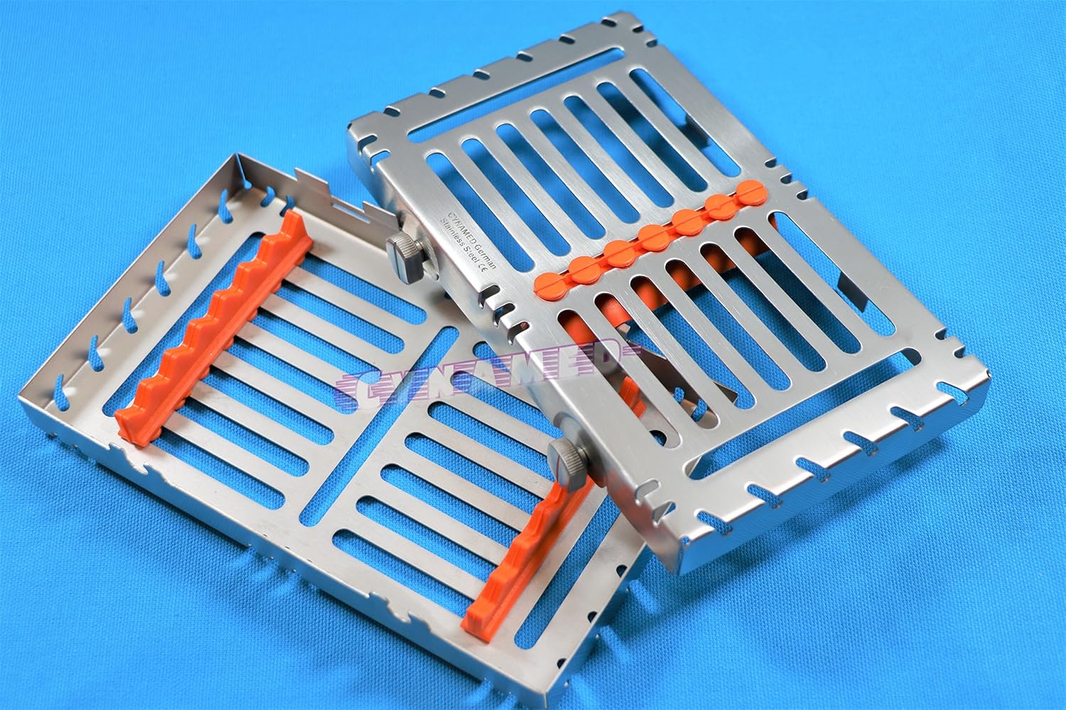 German Sterilization Tray for 7 Instruments Detachable Double Button Premium [Cynamed]