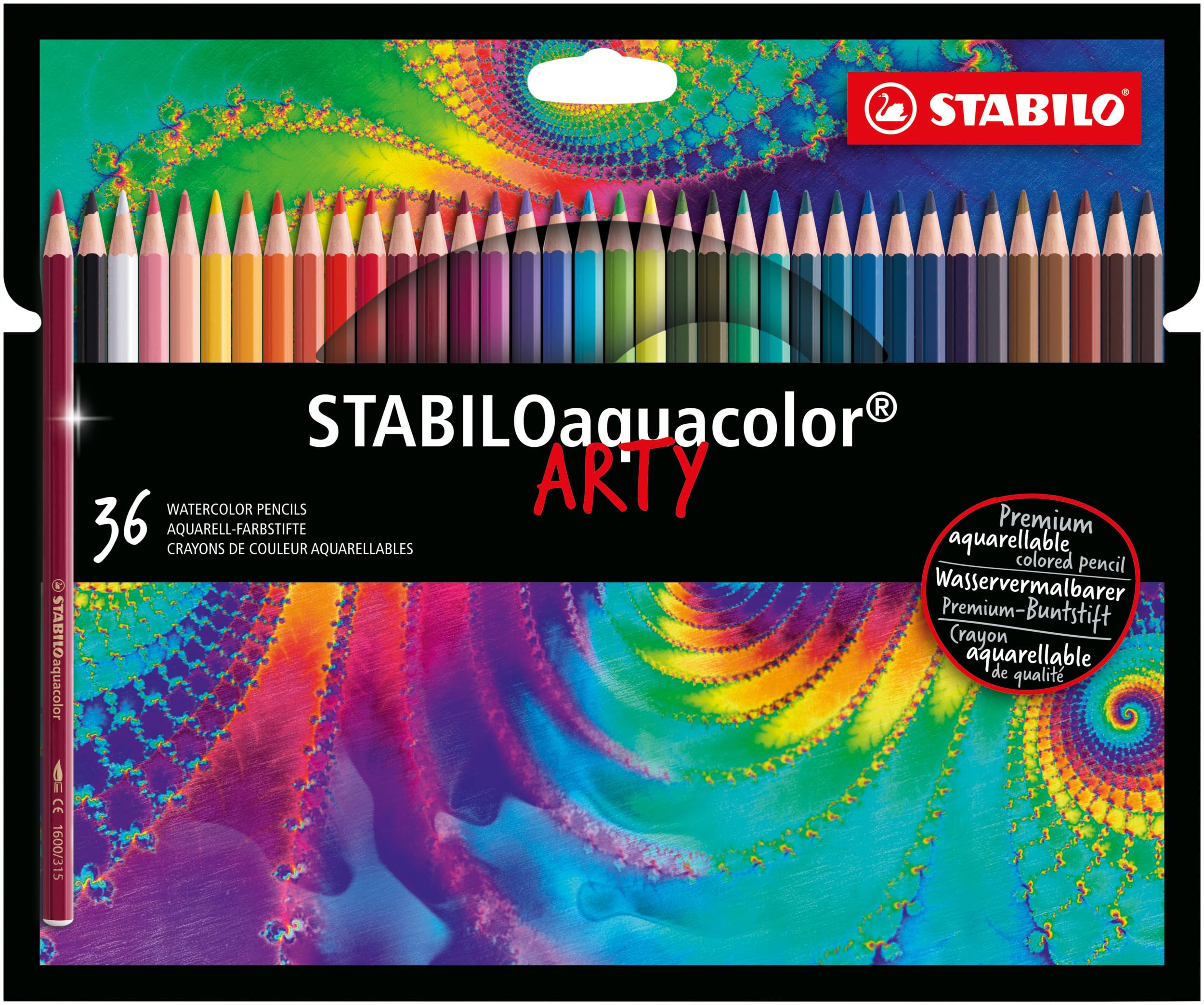 STABILO aquacolor, Matita colorata acquarellabile, ARTY, Astuccio da 36, Colori assortiti