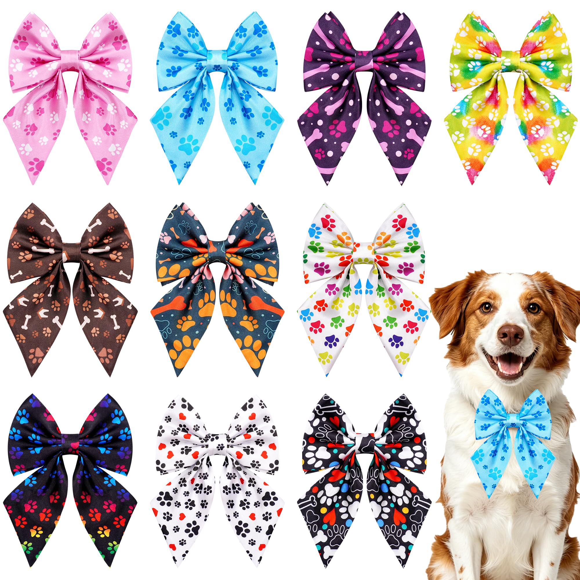 Nœuds papillon à motif de patte de chien pour grand chien et collier coulissant os