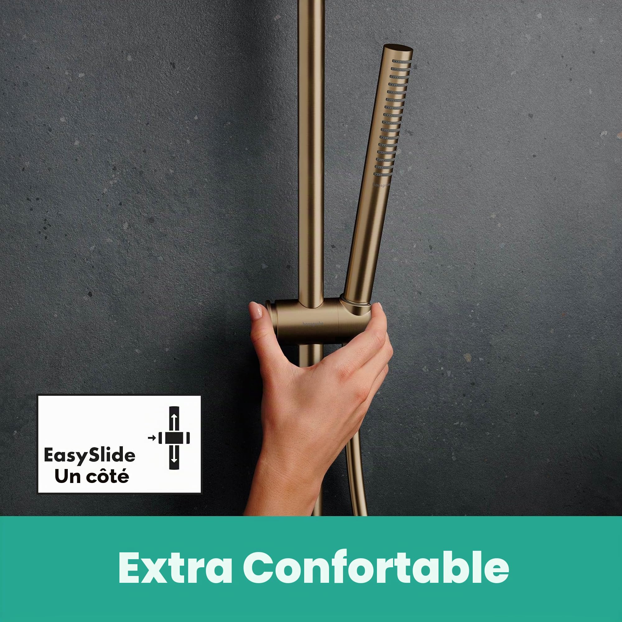 hansgrohe Pulsify S Puro - Colonne de douche avec mitigeur thermostatique, douche pluie (260mm) avec robinet, douchette, support, flexible, barre et douche de tête ronde, Bronze brossé, 24222140