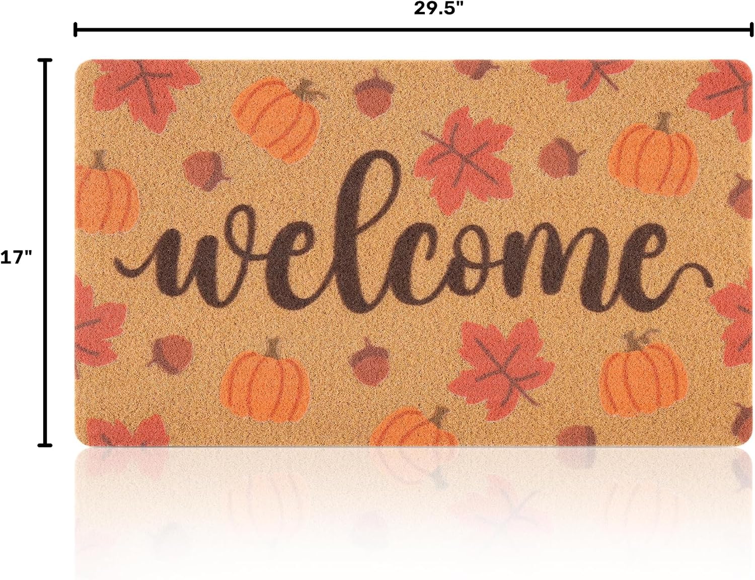 Fall Welcome Door Mat for Front Door, Pumpkin & Maple Leaves Doormat Design