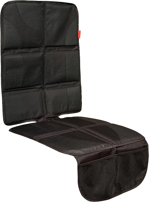Lusso Gear Car Seat Protector for Baby Car Seat - Thick Padding - Seat Protector Under Baby Car Seat with 2 Mesh Storage Pockets - Black Waterproof Baby Car Seat Protector - Non-Slip Padded Backing