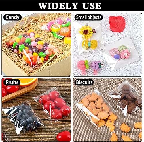 Miniatura 7 de Oueliche 350 bolsas de golosinas pequeñas transparentes de 3 x 5 pulgadas, envoltura de postre de celofán resellable autosellante, perfectas para