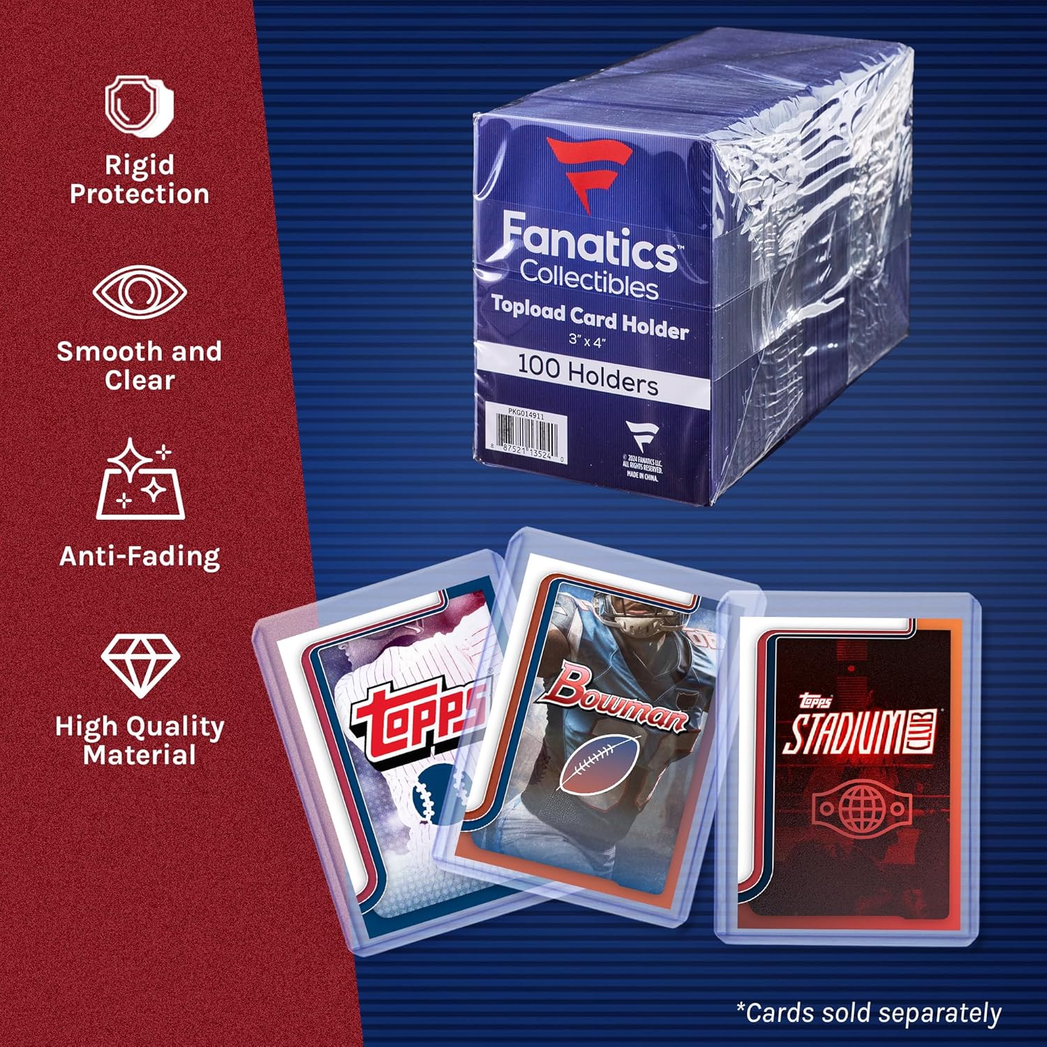 Fanatics Collectibles 35pt 3x4 Top Loaders, 100 Count - Standard Size Clear Rigid Card Holders for Trading Card Protection