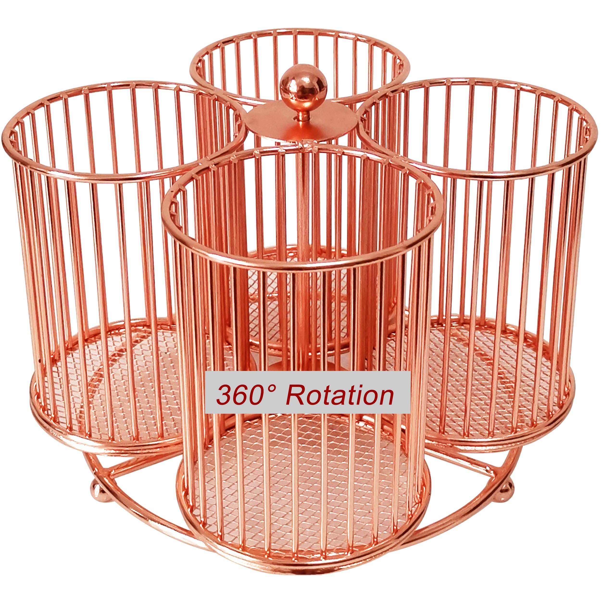 Rotgoldener Stifthalter, um 360 Grad drehbarer Metall-Bleistifthalter, Organizer, 4 Tassen, glitzernd, starkes Metall, drehbar, großes Fassungsvermögen, Büro-Stifthalter,