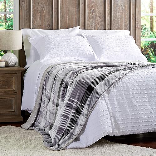 Miniatura 2 de Lavish Home Manta  Manta de felpa tejida de poliéster Sherpa a cuadros  transpirable y lavable a máquina en color fantasma