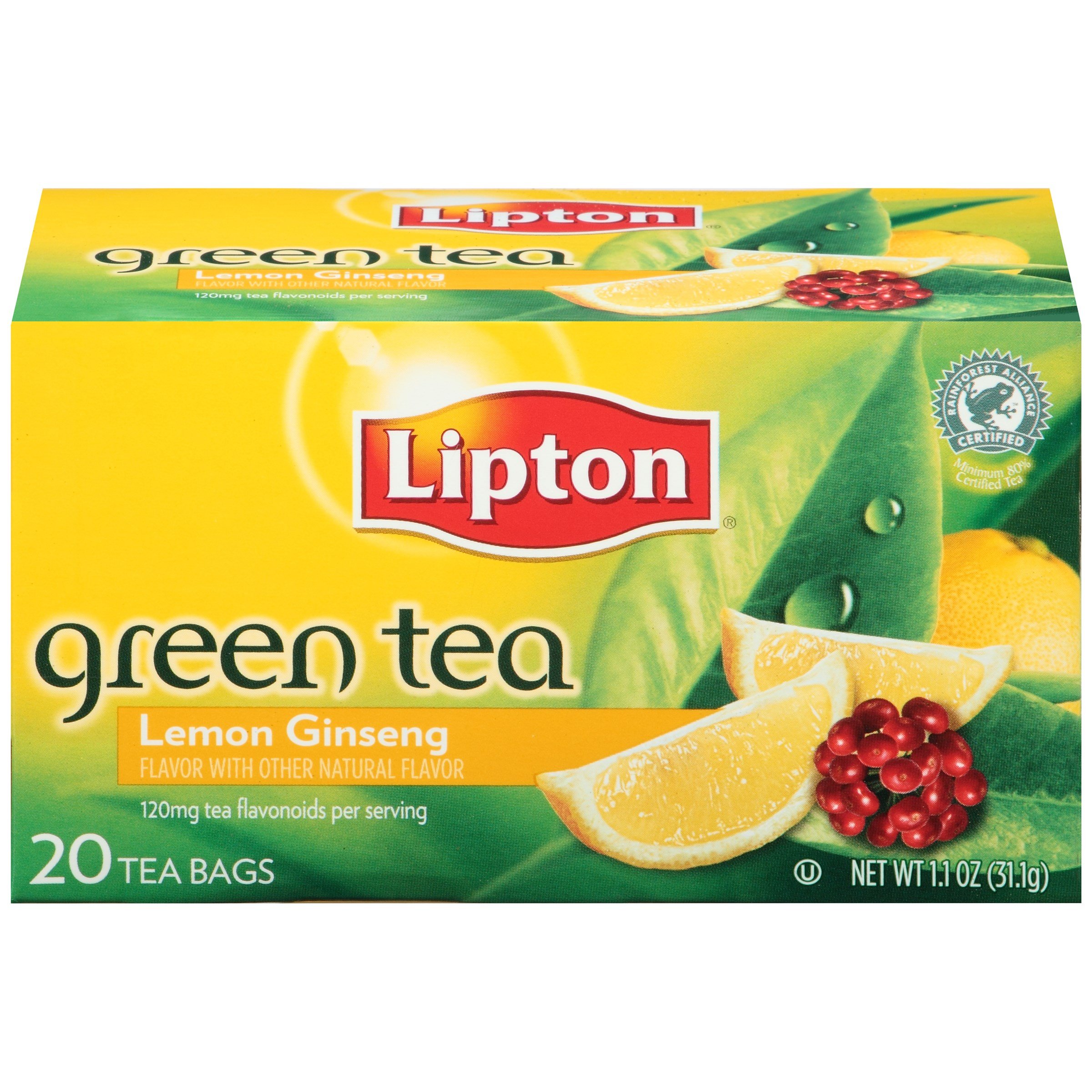 Lipton Tea Green Tea Lemon Ginseng, 20-count (Pack of 6)