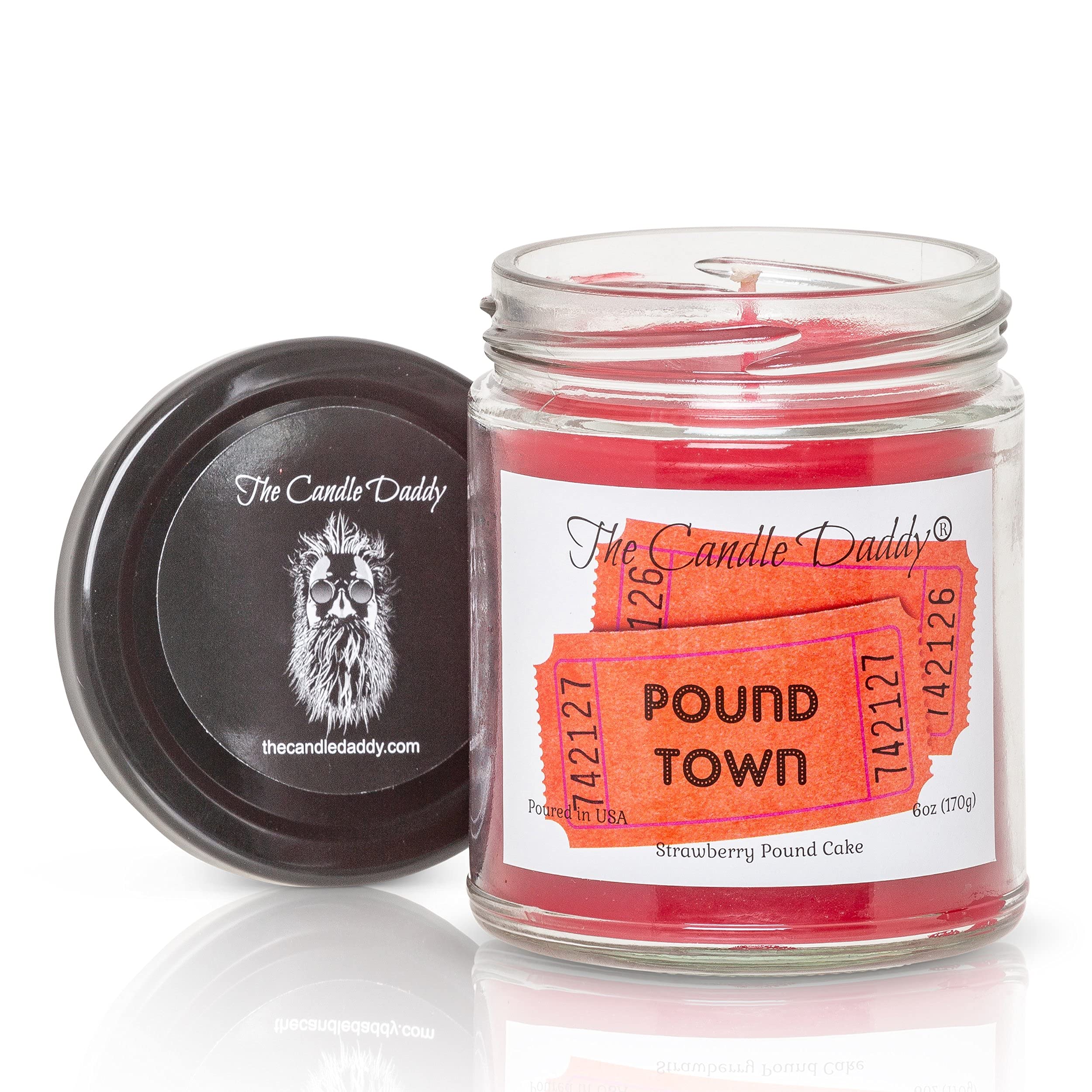 Two Tickets to Pound Town - Strawberry Pound Cake Scented - Funny 6 oz Jar Candle- 40 Hour Burn time - 