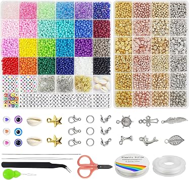 Redtwo 4mm Glass Seed Beads with 2300 Gold Spacer Beads Set for Jewelry Making