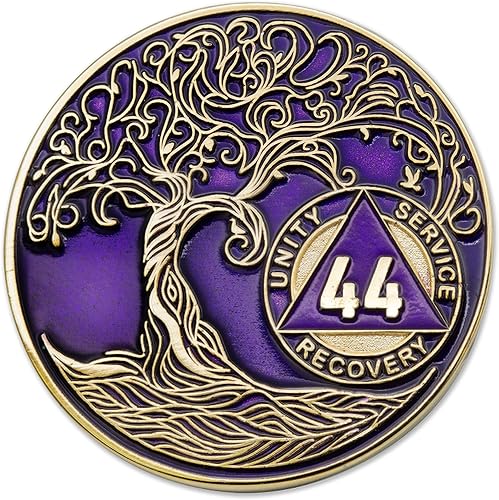 Miniatura 93 de Medallón/Ficha/Ficha de Recuperación AA Sobriety Mint de 2 Años, Árbol de la Vida Retorcido, Dorado - Negro