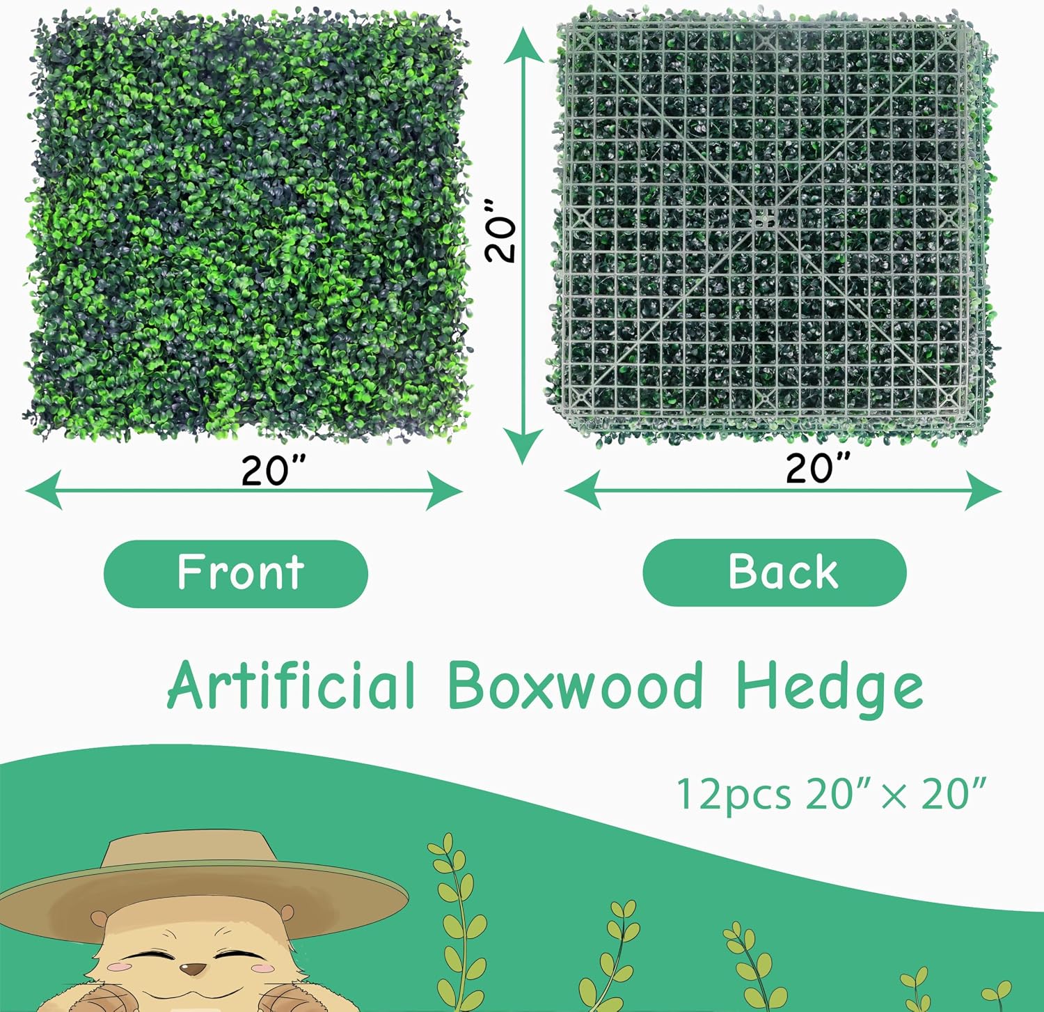 HWT 20 x 20 12PCS Realistic Artificial Boxwood Panels, 33.33 SQ.FT. image 2