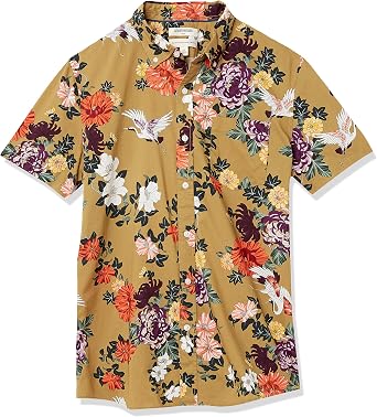 Goodthreads Mens Standard-Fit Short-Sleeve Printed Poplin Shirt