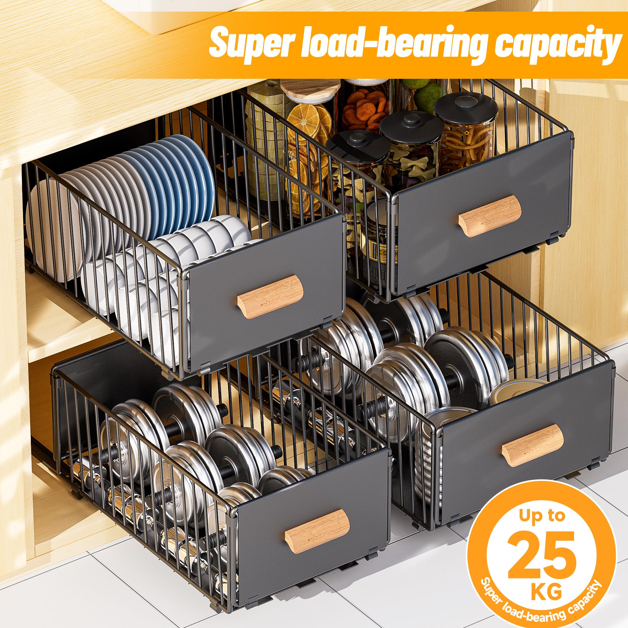 Cassetti Estraibili Per Cucina Con Adesivo - Organizer Senza Foratura, Larghezza Regolabile 32-52cm - Foto 8