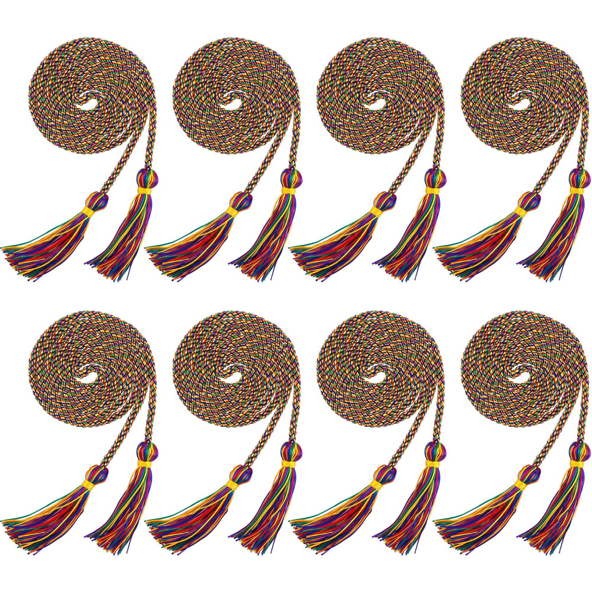 Trounistro 8 Pieces Graduation Cords Yarn Honor Cords with Tassel for College Graduation Students (Rainbow Color)