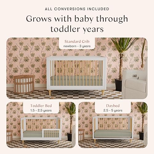 Vista 3 de Babyletto Lolly 3-in-1 Convertible Crib with Toddler Bed Conversion Kit in White and Natural, Greenguard Gold Certified blanco (White/Natural)