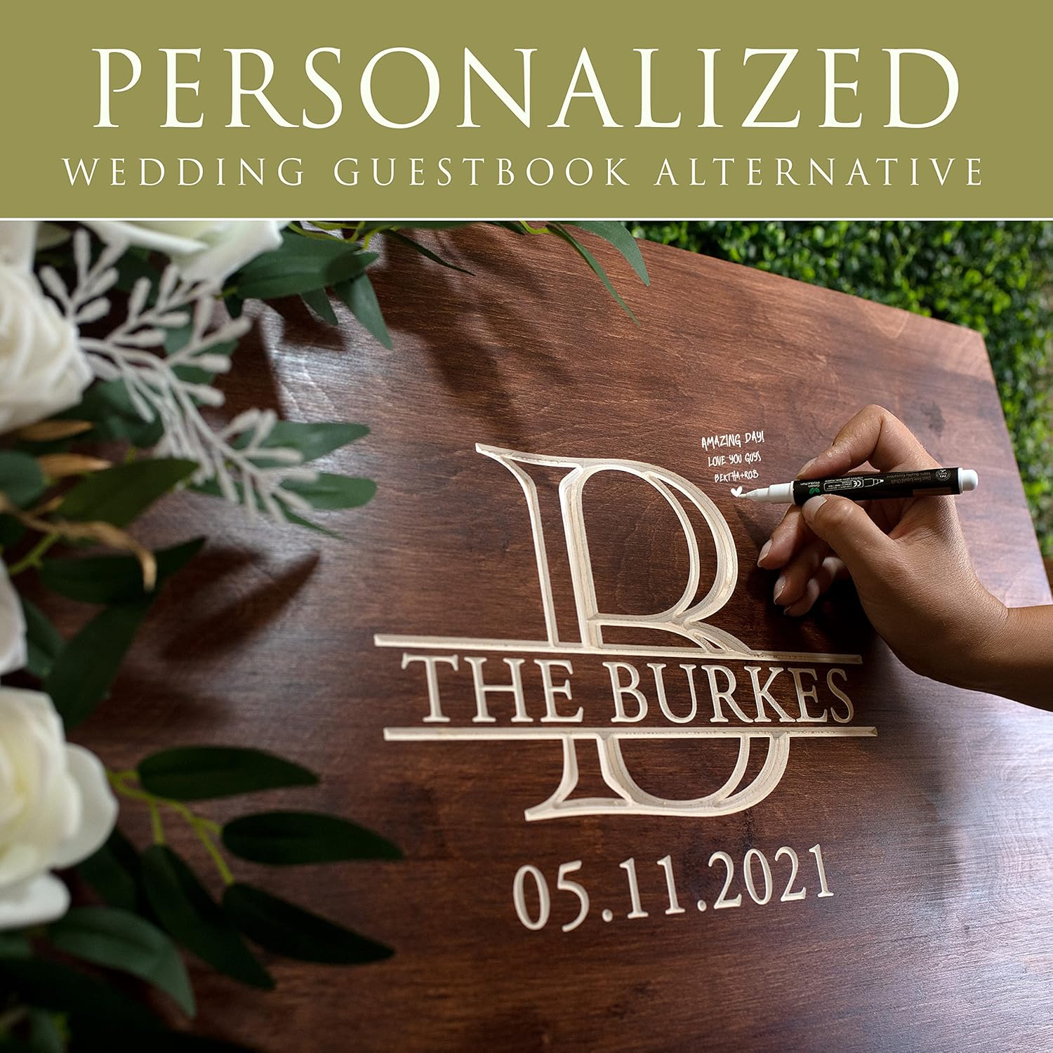 USA Custom Gifts Personalized Wedding Guest Book Alternative with Last Name & Date, 5 Colors, 4 Sizes, Rustic Wedding Decorations, Includes Signing Marker, D3