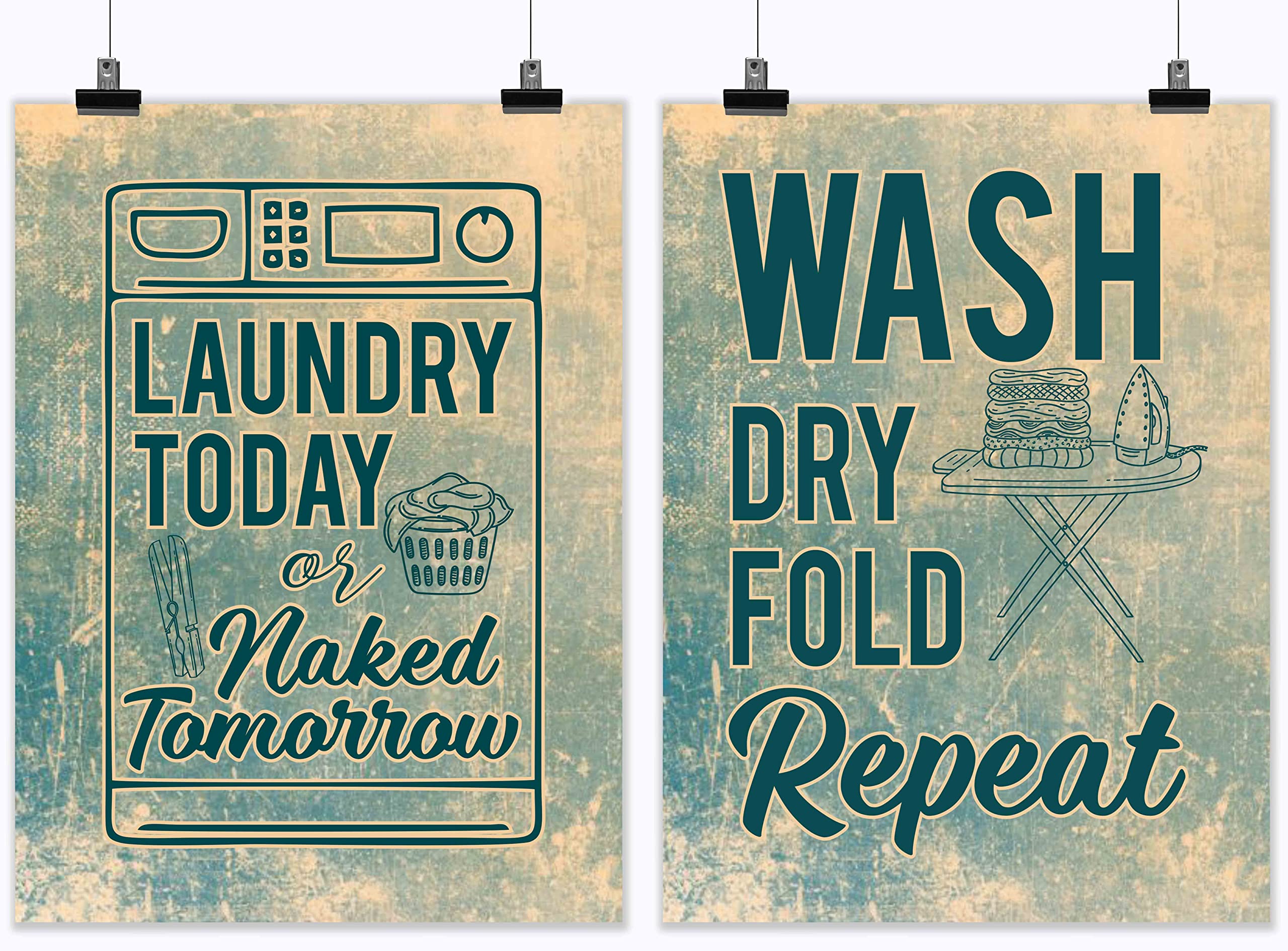 Inkdotpot 2 Piece Laundry Poster for Laundry Room Decor Wash Dry Fold Repeat, Laundry Room Posters Wall Art Signs Wall Decor for Home Laundry, 12x18 Inch — image 1