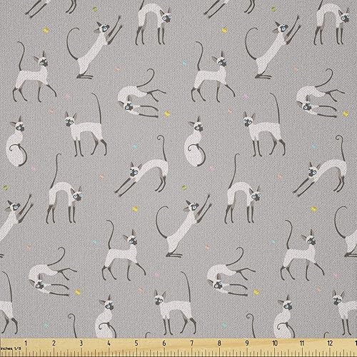 Vista 774 de Ambesonne Tela beige de The Yard, ilustración contemporánea de animales marinos en estilo retro, arte de caballito de mar de cangrejo de pulpo, tela