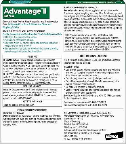 Miniatura 2 de Tratamiento y prevención de pulgas recomendado por veterinarios Advantage II Kitten  Gatos de 2 a 5 lb.  Suministro para 2 meses