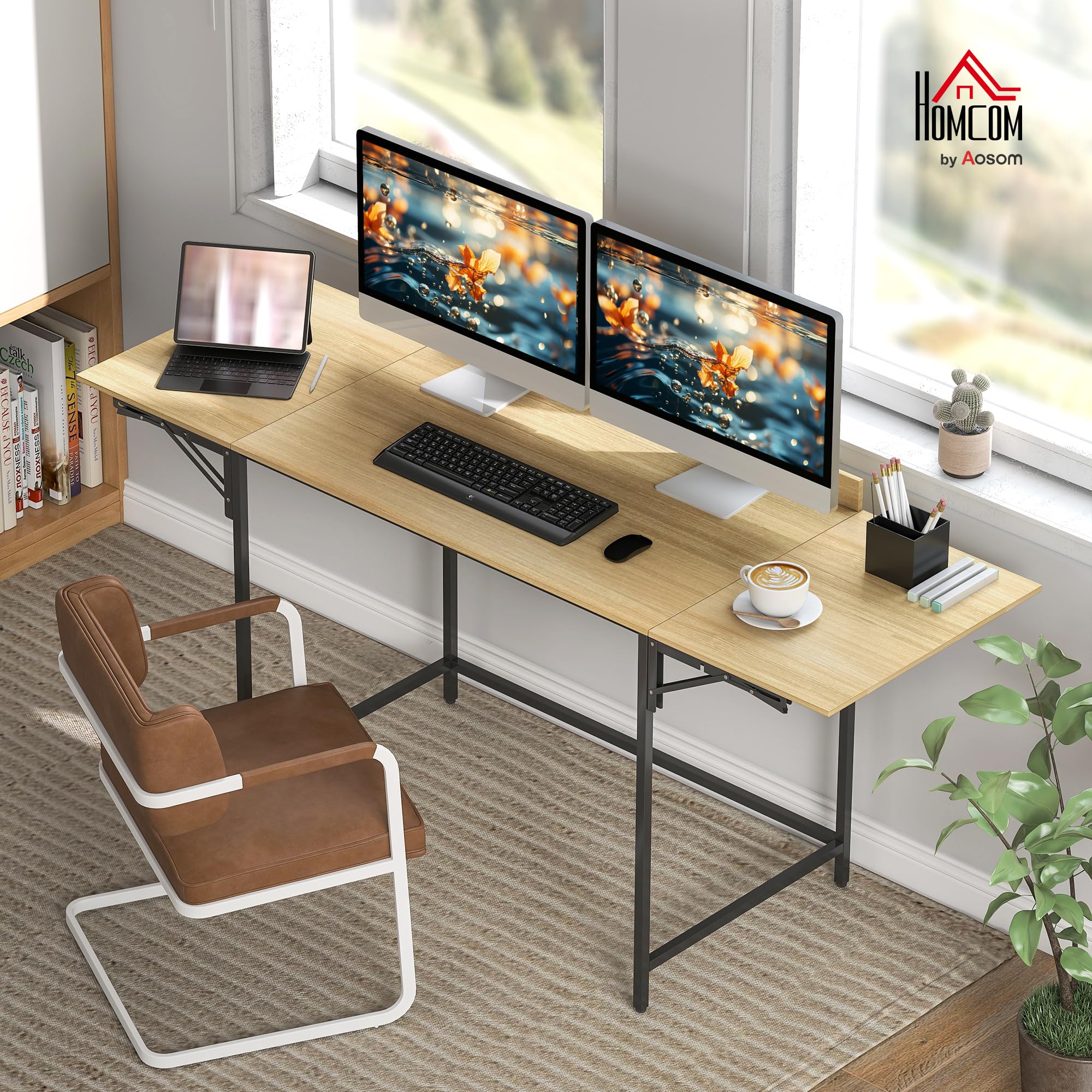 HOMCOM Schreibtisch Klappbar Modern-Design 100/135/170 x 58 x 78 cm Eiche
