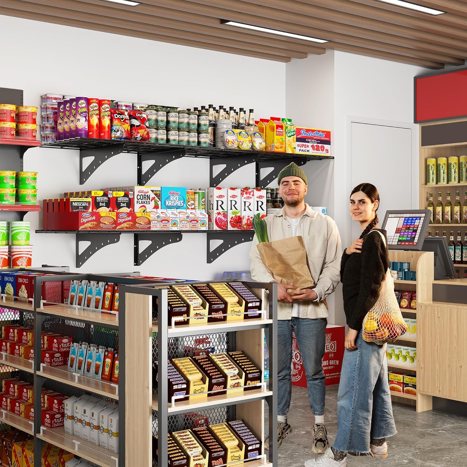 Garage Heavy Duty Wall Shelf, Wall Shelving Rack,Supermarket Storage Shelf, Black, 2-Pack (24 * 36)