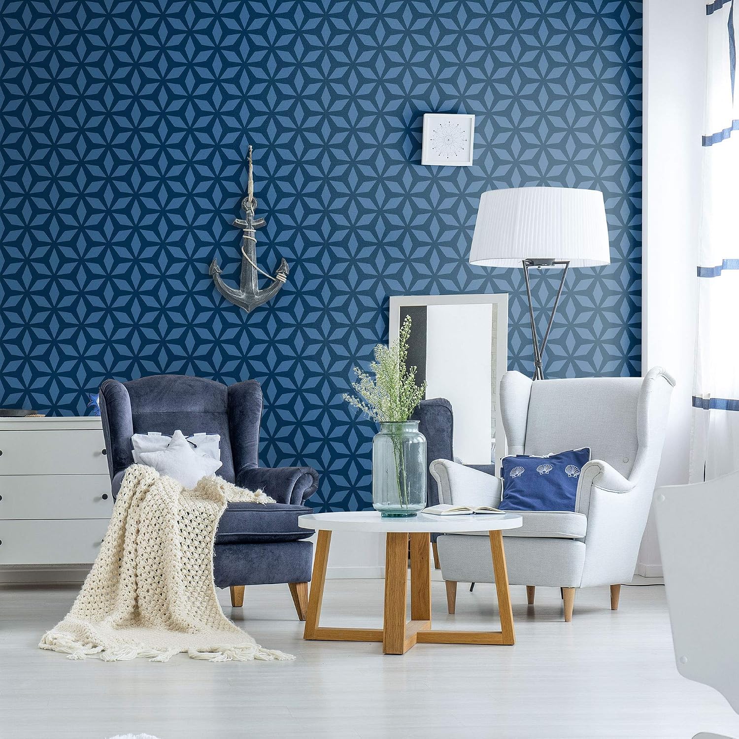 Walls By Me Peel and Stick Royal Blue Diamond Geometric Removable Wallpaper 291b - 2ft x 8.5ft (61x260cm)