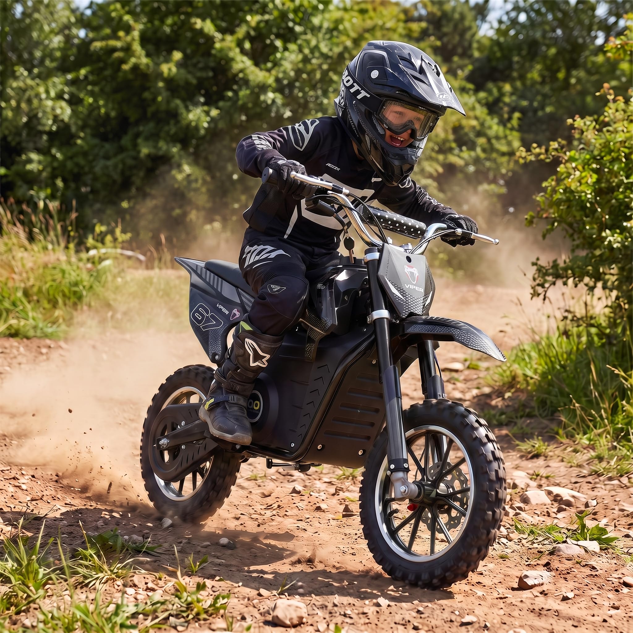 Actionbikes Motors Kinder Elektro Crossbike Viper (Schwarz) | 𝟭𝟬𝟬𝟬 Watt Motor bis 𝟐𝟒 km/h | Motorrad | Pocket Bike | Dirt Bike | Pocketbike | Motorsport | Dirtbike