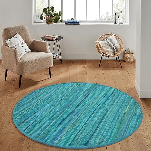 Miniatura 46 de Alfombra de trapo 100% algodón de 2 x 3 pies, lavable multicolor, alfombra Chindi tejida a mano y reversible para sala de estar, cocina, entrada