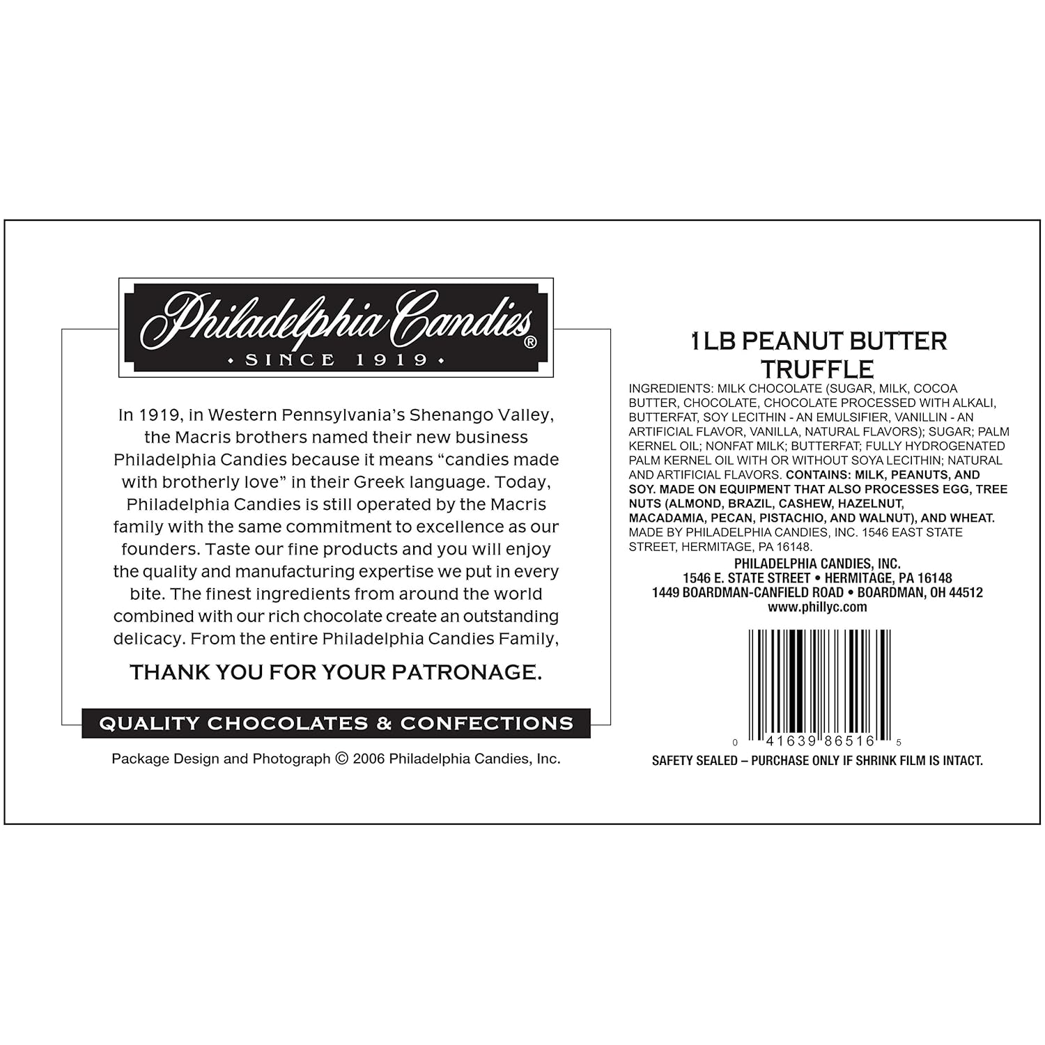 Philadelphia Candies Milk Chocolate Peanut Butter Truffles Net Wt 1 lb