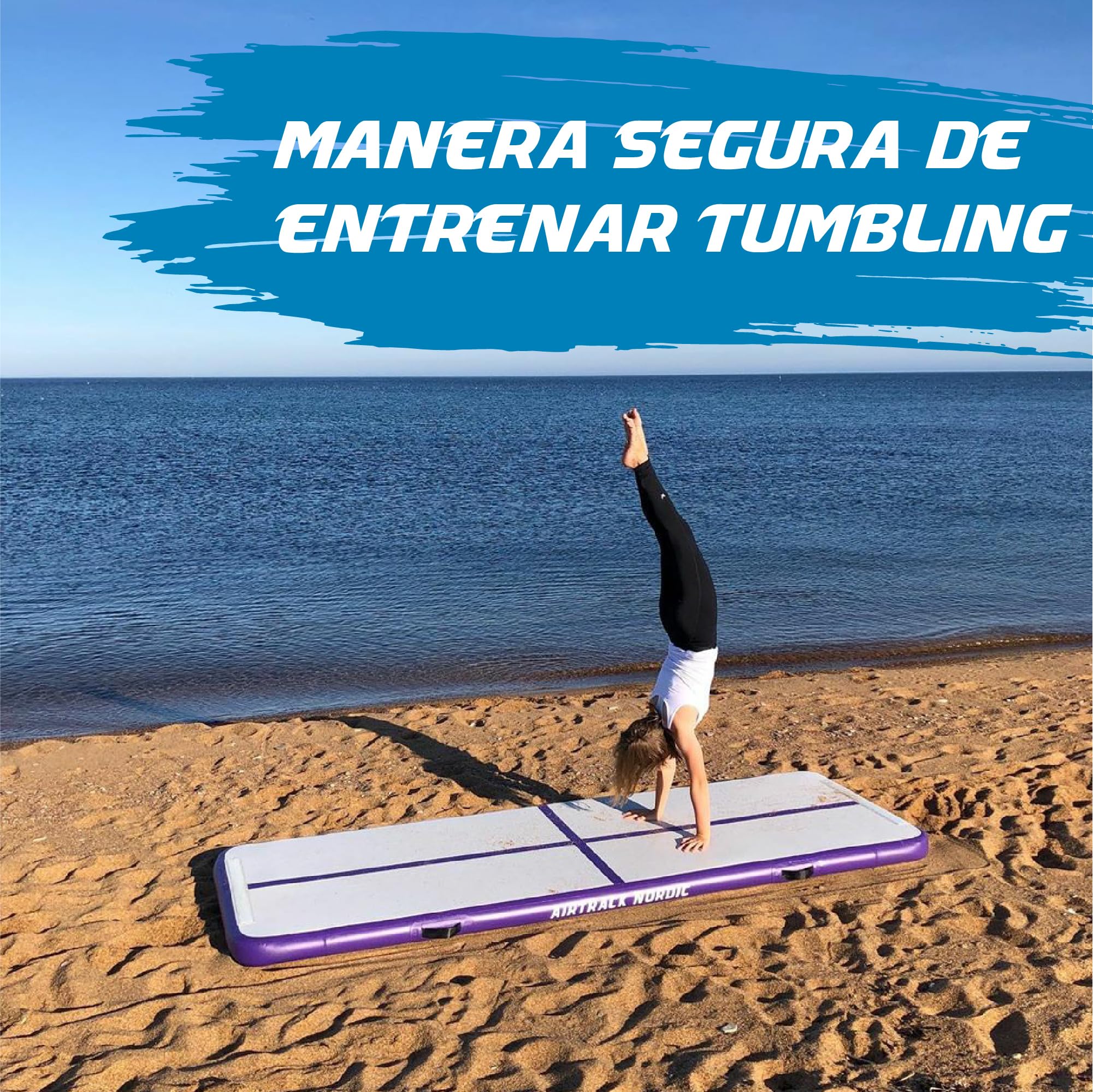Airtrack Nordic Standard Gimnasia colchoneta inflable 3m - 8m - con bomba de aire eléctrica, esterilla inflable de gimnasia, ideal para gimnasia, yoga
