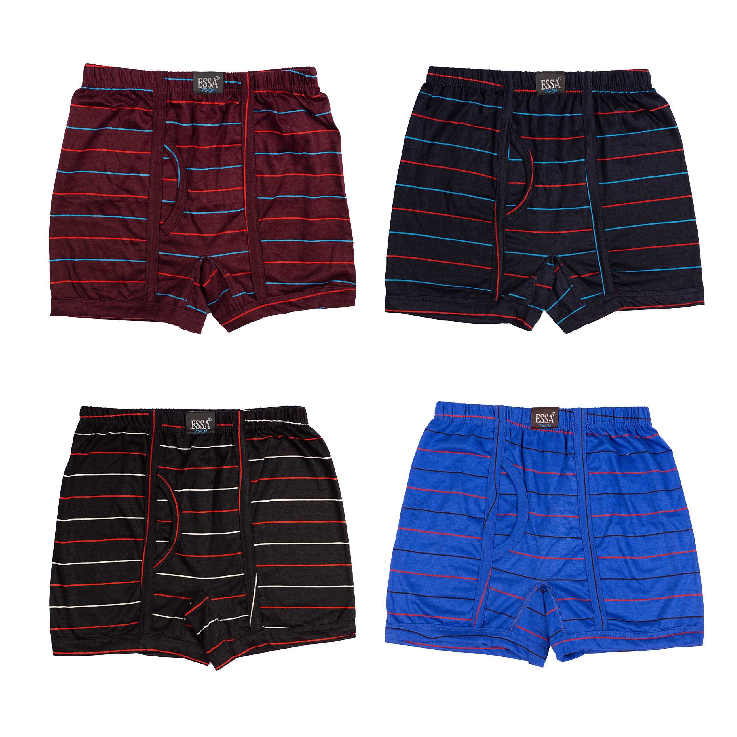 ESSADesigner Junior Boy's Striped Cotton Trunks Combo - Comfortable for All-Day Wear (Pack of 4) - 100% Cotton, Regular Rise Fit, Easy Care | Ideal for Active Kids