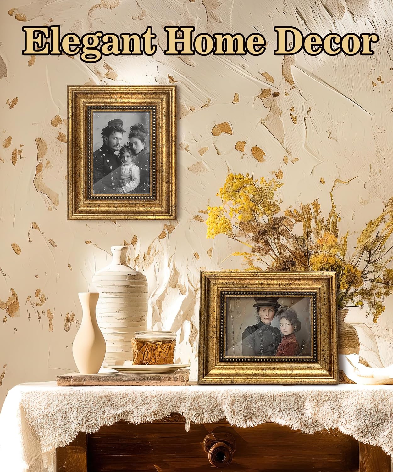 takfot 5x7 Gold Picture Frame, Vintage Antique Ornate Photo Frame for Wall and Tabletop Display Gift for Mom Grandma Women Father Family Friends