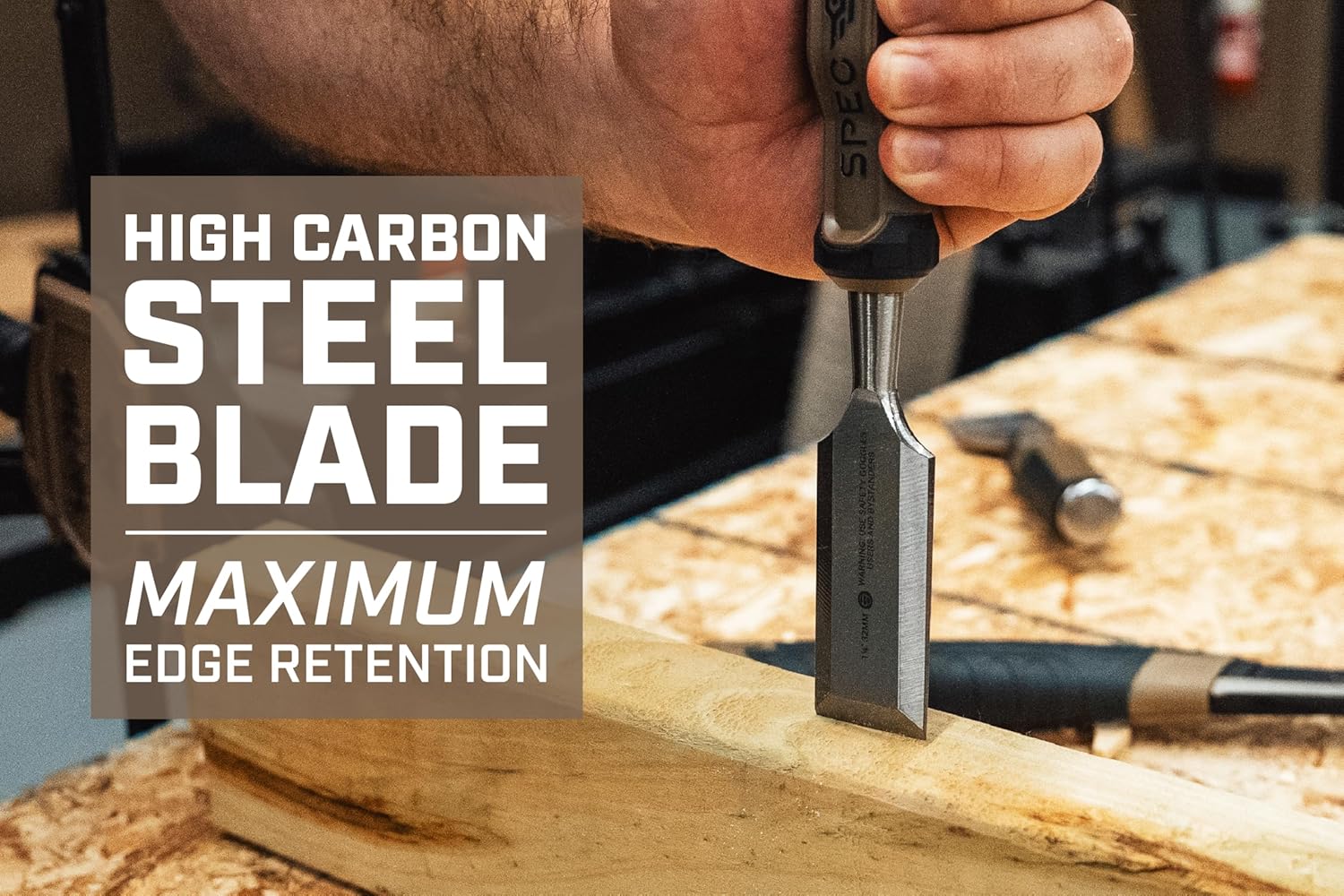 Wood Chisel, 1-1/4" Blade, High-Carbon Steel Blade, Shock-Absorbing Grip