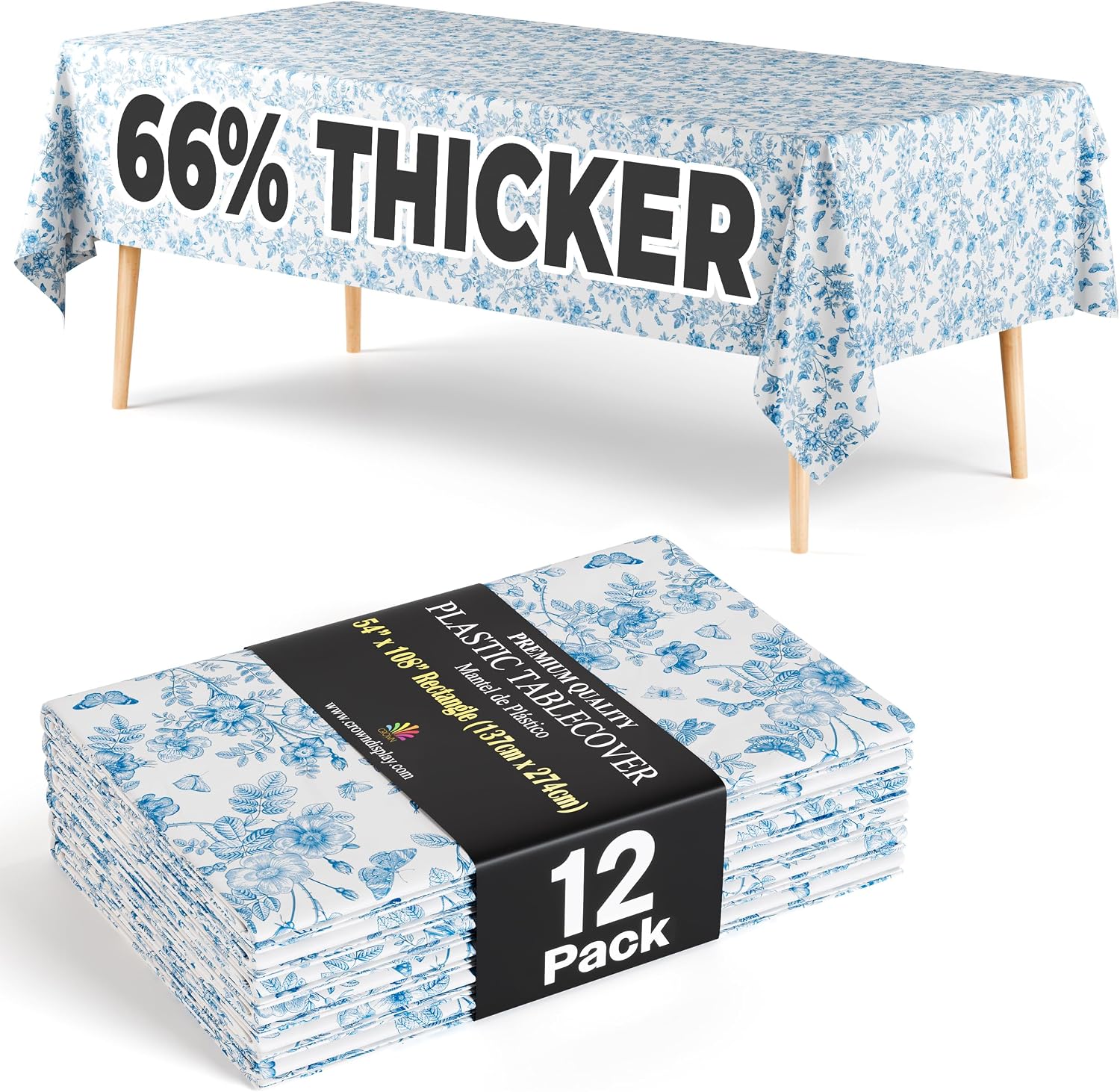Exquisite 66% Thicker Floral Plastic Tablecloth Rectangle 54x108 Inch 12 Pack - Botanical Disposable Summer Table Cloth Tea Party Decorations - Greenery Table Cover Bridal Shower Wedding Spring