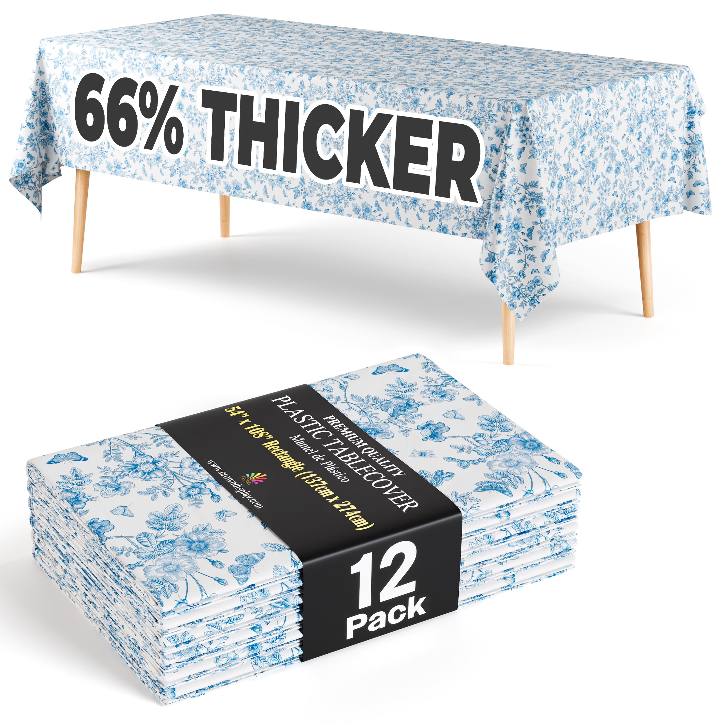 Exquisite 66% Thicker Floral Plastic Tablecloth Rectangle 54x108 Inch 12 Pack - Botanical Disposable Summer Table Cloth Tea Party Decorations - Greenery Table Cover Bridal Shower Wedding Spring