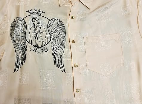 Men's Slim-Fit Virgin Mary Flower Shirt - Bamboo Linen Button-Down Beach Shirt