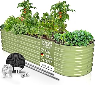 HOFGARTEN 200x60x42cm Potager Sur&eacute;lev&eacute; de Jardin, Kit 6-en-1, Bac Potager Ext&eacute;rieur &agrave; Fond Ouvert en Acier Galvanis&eacute; Zn-Al-MG I Durable et Antirouille I Mod&egrave;le QuickGrow, Vert