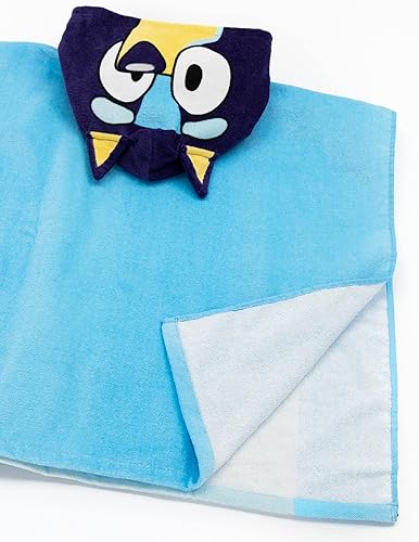 Miniatura 4 de Bluey Poncho de toalla para niños  Toalla de baño de dibujos animados azul para niñas y niños con orejas 3D  Traje de baño para cachorros y perros,