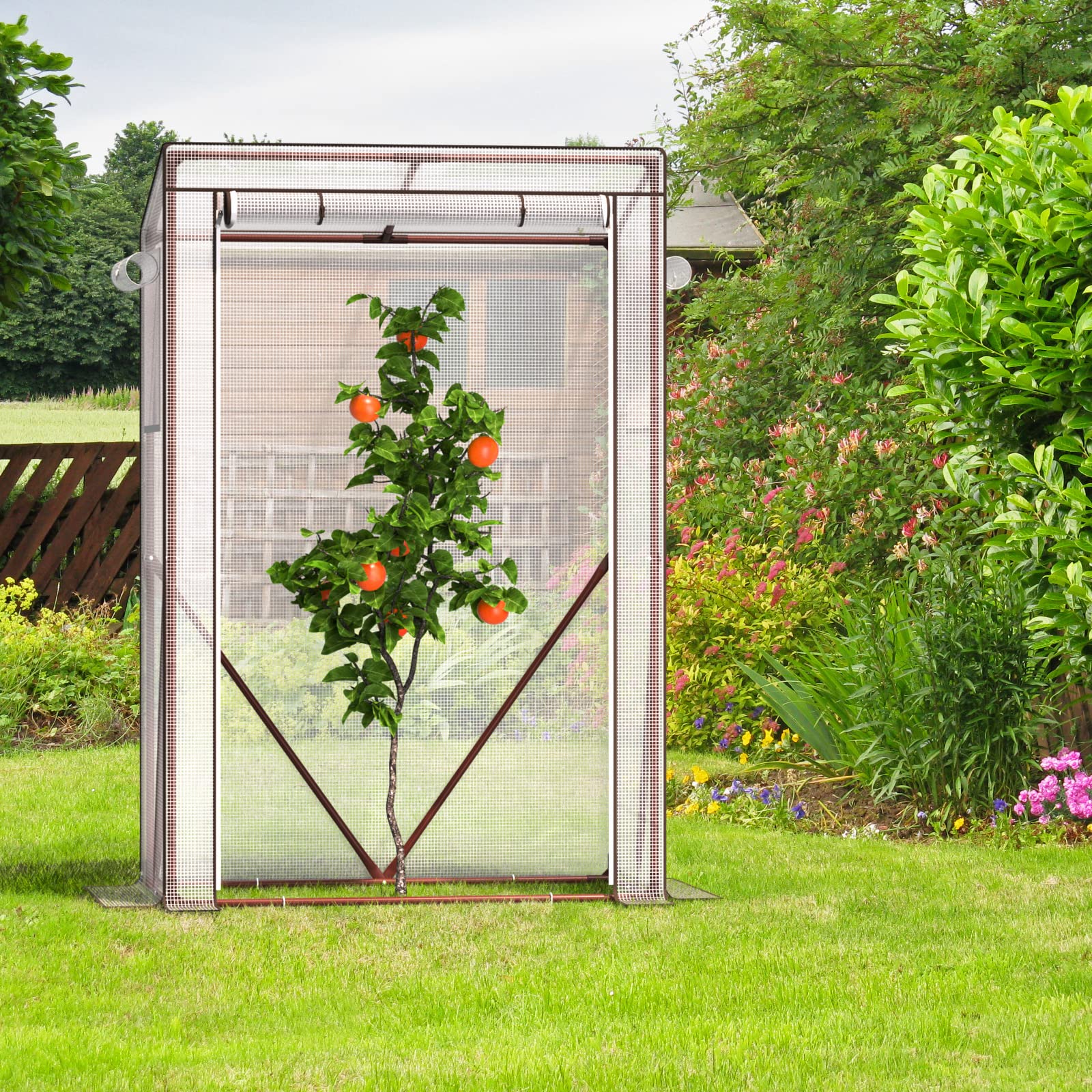UDPATIO Tomaten Gewächshaus, klein Foliengewächshaus Tomatengewächshaus Tomatenhaus mit aufrollbare Tür und 4X Erdhaken,Stabiles Anzuchthaus Gemüse Gewächshaus Treibhaus für Boden,Garten,150x100x50cm
