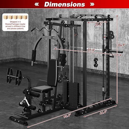 Miniatura 2 de Equipo multifuncional de entrenamiento para gimnasio en casa, máquina todo en Smith con pila de peso de 150 libras y cruce de cables, prensa de