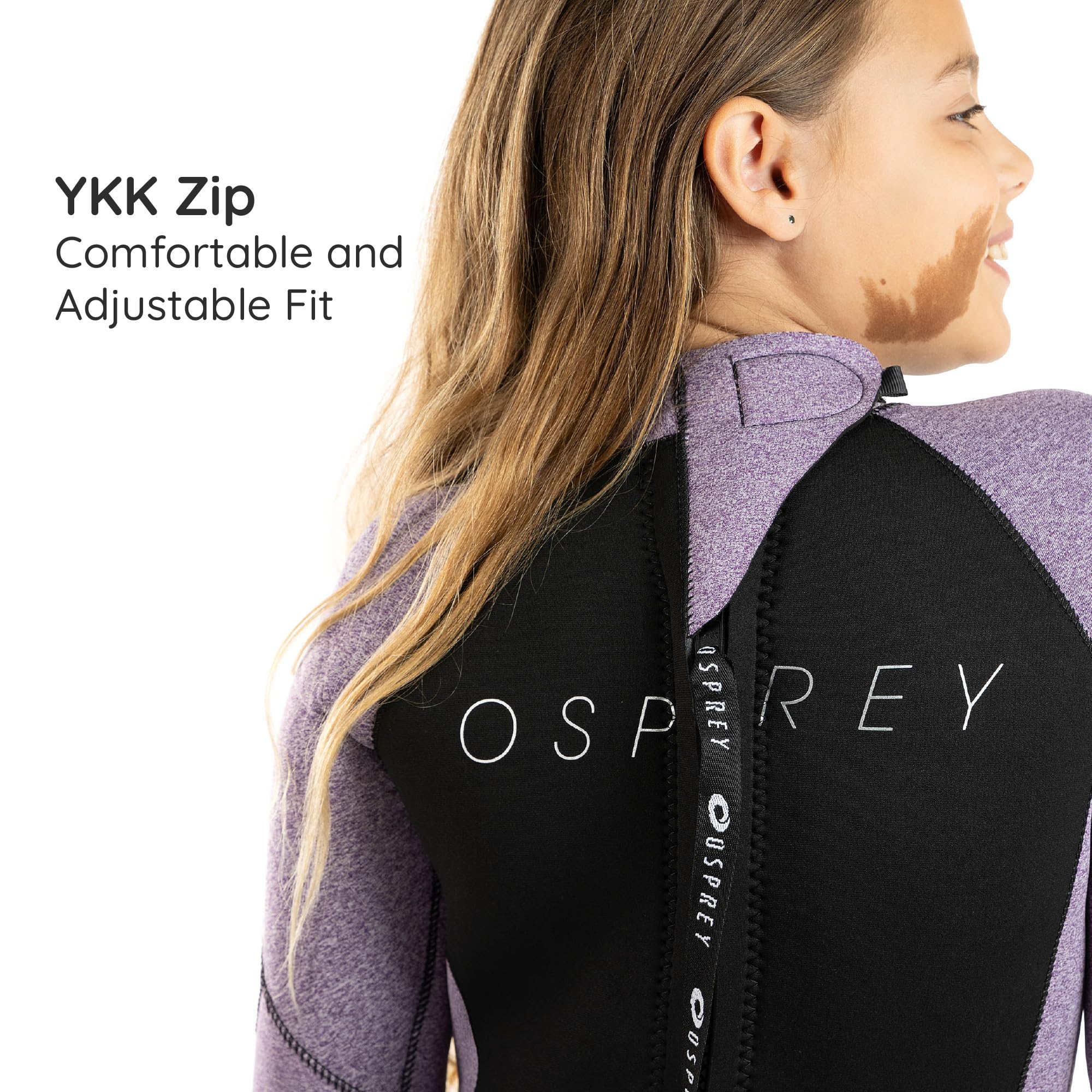 Osprey Girls Full Length 5mm Winter Wetsuit, Kids Neoprene Surfing Bodyboarding Wetsuit, Zero, Purple