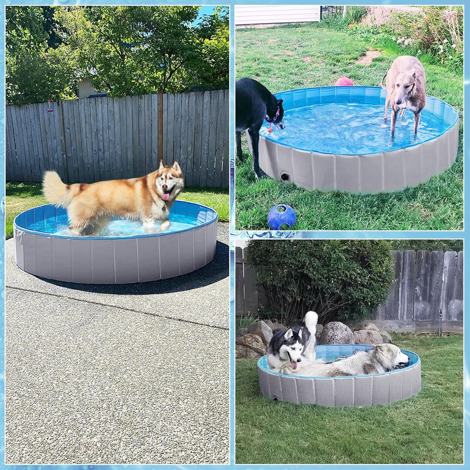 Topeakmart Foldable Dog Bath Pool for Dogs Collapsible Pet Cat Swimming Tub PVC Plastic Dog Wading Pool w/Pet Brush&Repaire Patches for Outdoor & Indoor, Grey XXL